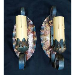Pair of Art Deco Wrought Iron Multicolored Wall Sconces #GA1013