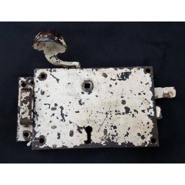 Primitive Iron Rim Lock with Top Handle & Separate Door Pull #GA4176