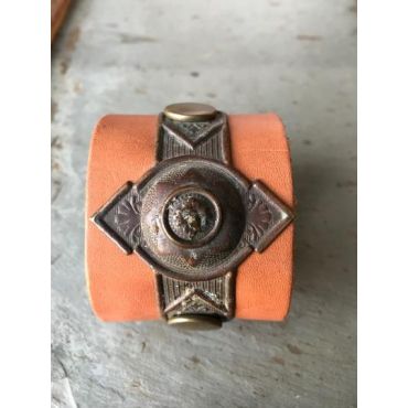 Vintage Sarabeth - Leather Cuff Bracelet with Reclaimed Brass Accents