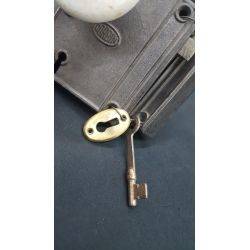 Rim Lock Set with Privacy Lock Keeper Key Escutcheon and Porcelain Doorknobs #GA1069