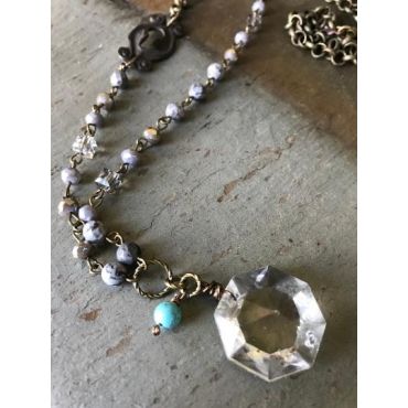 Vintage Sarabeth Boho Style Necklace with Reclaimed Chandelier Prism