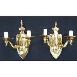 Pair of Two Light Solid Brass Wall Sconces #GA715