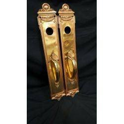 Pair of Large Red Brass Ornate Wreath Design Door Pull Latch Plates #GA1025