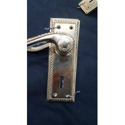 Set of 5 Solid Brass Swivel Door Handles and Backplates #GA1056