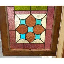 Multi-colored Geometric Stained Glass Window in Wood Frame #GA4205