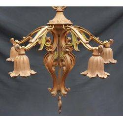 Unique Tulip Design Multi Colored Cast Iron 5 Light Chandelier #GA74