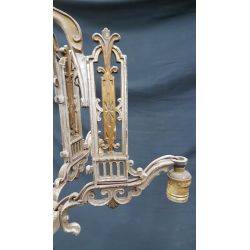 Art Deco Silver & Gold Cast Iron 6 Light Ceiling Fixture Chandelier #GA71