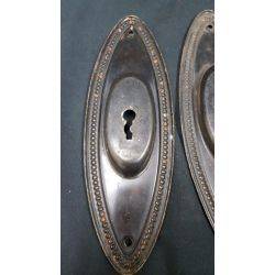 Set of 4 Large Oval Beaded Brass Pocket Door Plates #GA216