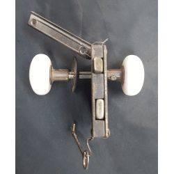Rim Lock Set with Privacy Lock Keeper Key Porcelain Doorknobs and Rosette #GA1072