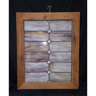 Multi Colored Stained Glass Window with Reclaimed Heart Pine Wood #GA4036