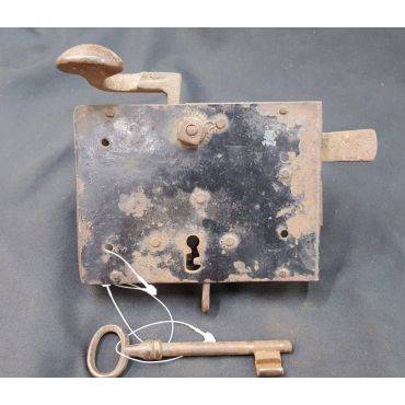 Primitive Cast Iron Rim Lock with Key #GA4168
