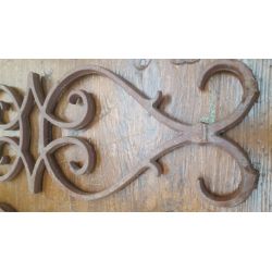 Pair of Cast Iron Scroll & Geometric Design Fence Panel Sections #GA496