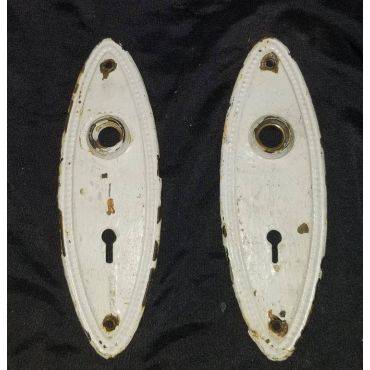 Pair of Steel Oval Doorknob Backplates with Beaded Trim #GA281