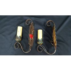 Pair of Art Deco Wrought Iron Multicolored Wall Sconces #GA1013