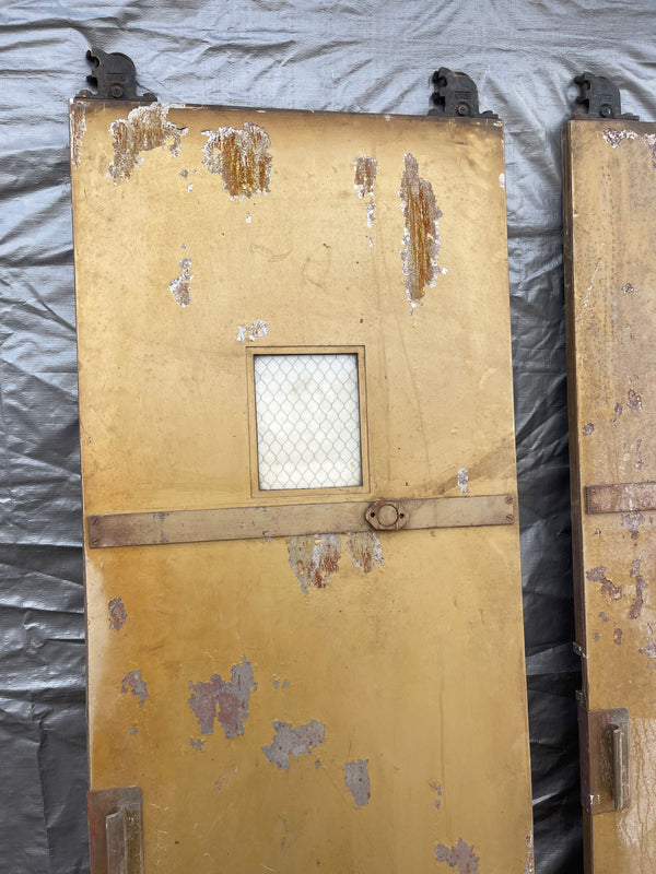 Steel Clad Elevator Doors with Original Otis Wheels & Brass Handles #Elevator Doors