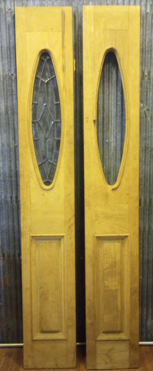 Pair of Narrow Mahogany Exterior Doors with Oval Top Windows 12" x 80" #GA-S013