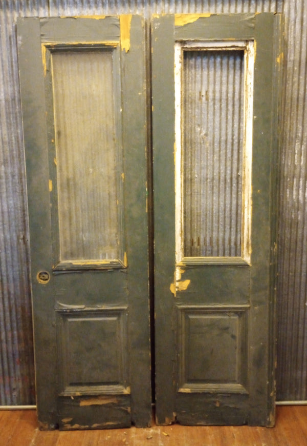 Pair of Narrow Wood & 3/4 Top View Interior French Doors 23" x 80 1/2" #GA-S024