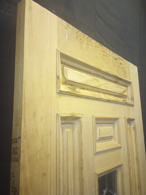 Exterior Wooden Door with Center Lead Glass & Six Raised Panels 32 1/4" x 80" #GA-S033
