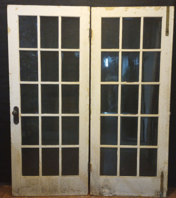 Pair of 15 Pane & Wood Interior French Doors with Hardware 34" x 81 1/2"