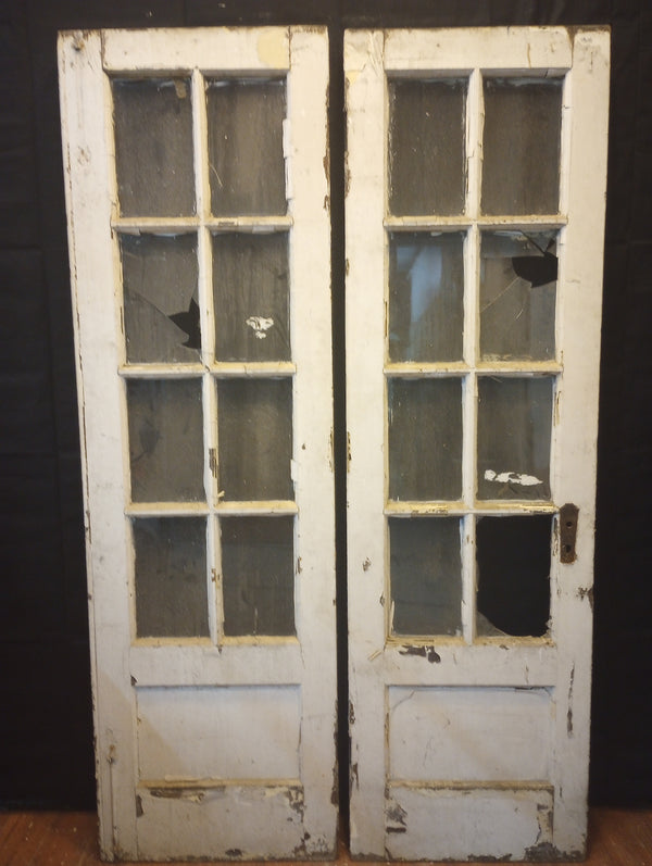 Pair of 8 Pane & Wood Narrow Exterior French Doors 24" x 79 1/2"