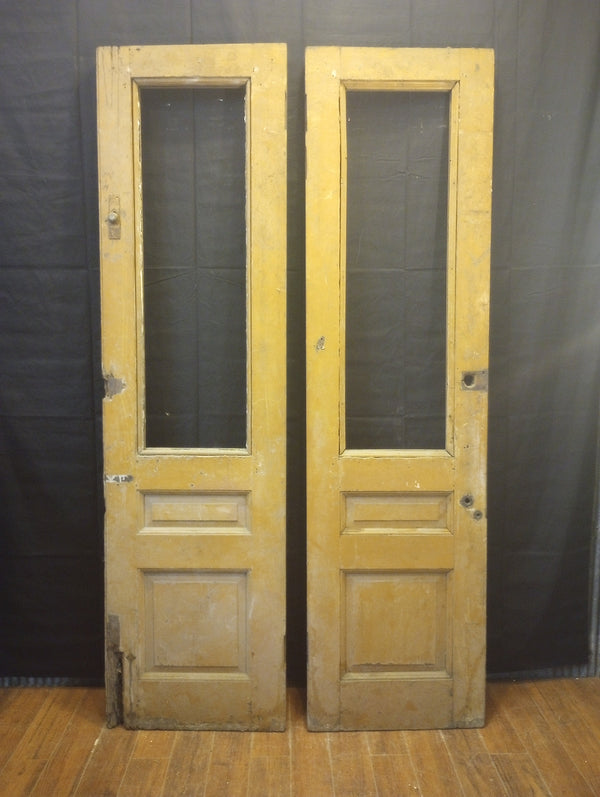 Pair of Tall Wood & Glass Exterior Doors 23 7/8" x 88 1/2" #GA-S045