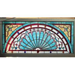 Large Multi Colored Pastel Stain Glass Window in Wood Frame #GA1137