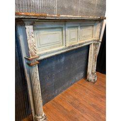 Large 1800's Heart Pine Mantel with Fluted Columns Raised Double Panels and Curved Top Shelf #GA1152