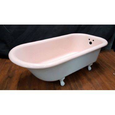 Vintage Pink & White Restored Cast Iron Free Standing Claw Foot Bath Tub