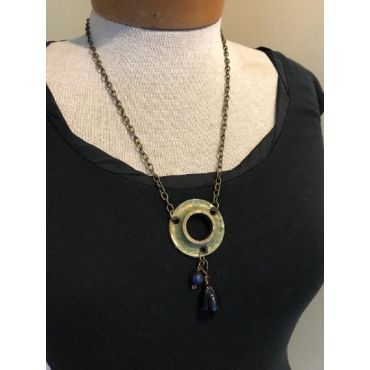 Vintage Sarabeth - Blue Beaded Teardrop Prism Salvaged Necklace