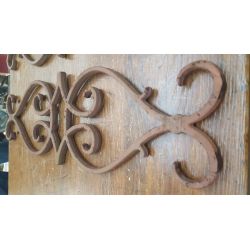 Pair of Cast Iron Scroll & Geometric Design Fence Panel Sections #GA496