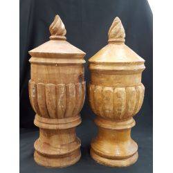 Pair of Hand Carved Flame Tip Newel Post Finials #GA1104