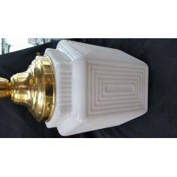 Art Deco Ceiling Mount White Glass & Brass Light Fixture #GA4071
