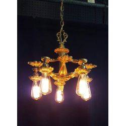 Art Nouveau Cast Aluminum Gold toned 5 Light Chandelier
