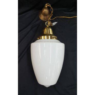 Large White Glass Schoolhouse Ceiling Fixture with Brass Trim #GA4255