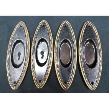 Set of 4 Large Oval Beaded Brass Pocket Door Plates #GA216