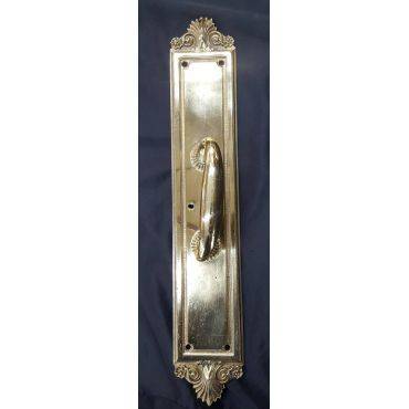 Tall Art Deco Door Pull with Ornate Plate #GA4184
