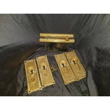 Victorian Eastlake Brass Pocket Door Lock Sets with Door Pulls & Key