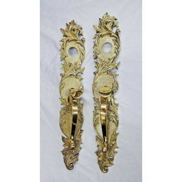 Pair of Large Solid Brass Art Nouveau Door Handle Latch Plates & Mortise Lock #GA1031