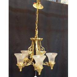 5 Light Cast Brass Flower Bouquet Chandelier with Shades #GA502