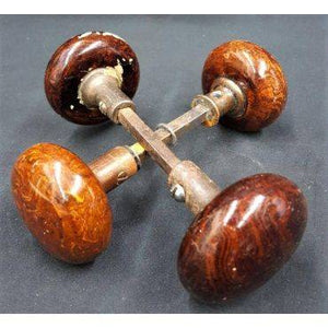 Two Pairs of Brown Swirl Porcelain Door Knobs with Spindles and Set Screws