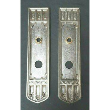 Pair of Architectural Salvage Art Deco Large Cast Iron Door Knob Backplates #GA1027