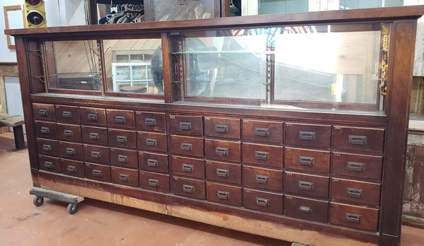Large 1920's Wood & Glass Apothecary Storefront Step Back Cabinet & Display Case #Apothecary
