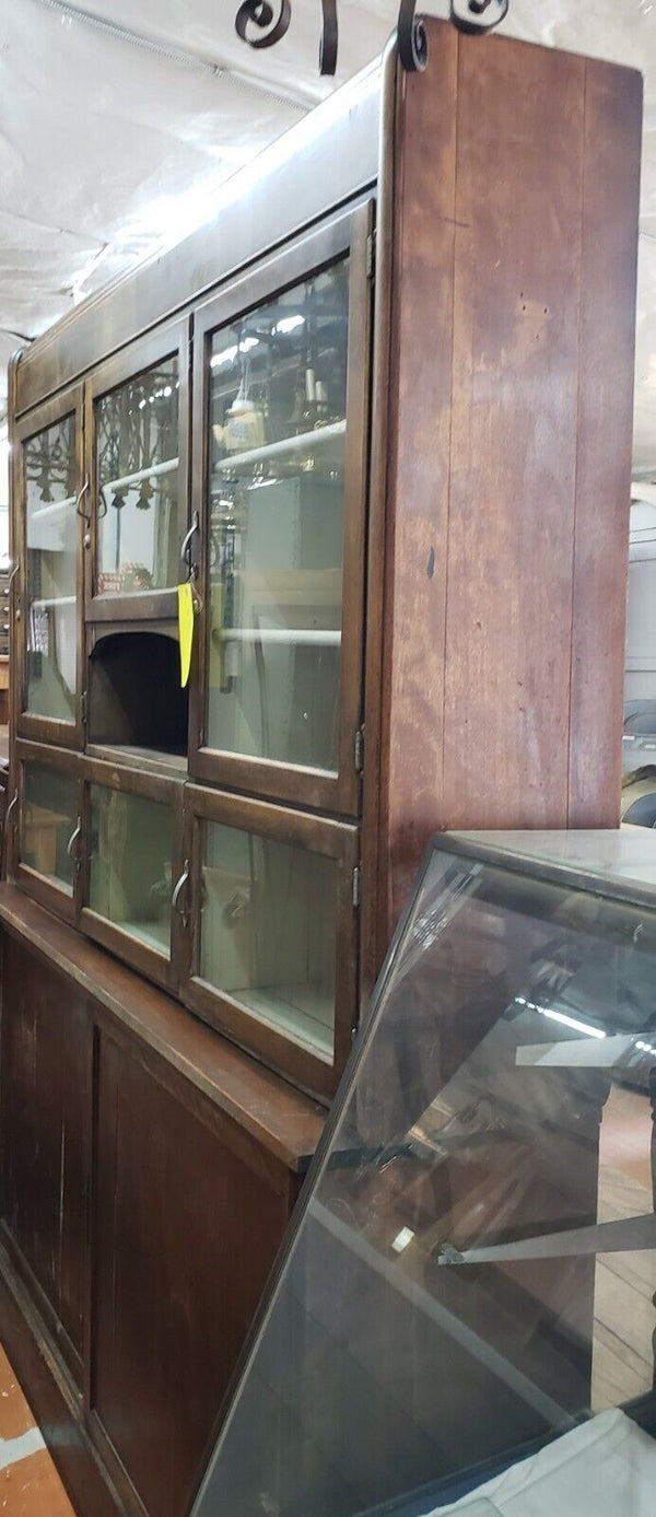 Restored 7 Foot Art Deco Waterfall Glass Front General Store Cabinet  GA10192