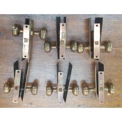 Set of 6 Ornate Victorian Brass Mortice Lock Sets with Knobs & Back Plates #GA4396