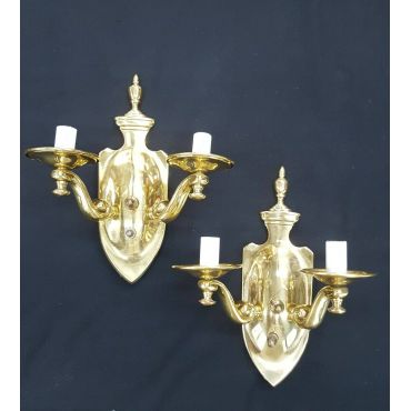 Pair of Two Light Solid Brass Sconces #GA720