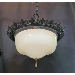 Pair of Very Large Black & White Ornate Brass Ceiling Fixtures #GA710