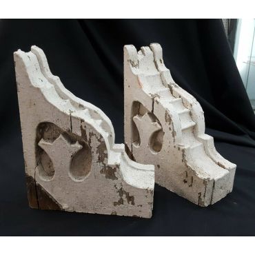 Pair of Hand Carved Layered Wooden Corbels #GA726