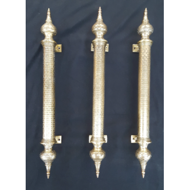Set of 3 Huge Solid Brass Ornate Door Pulls with Top and Bottom Finials #GA712